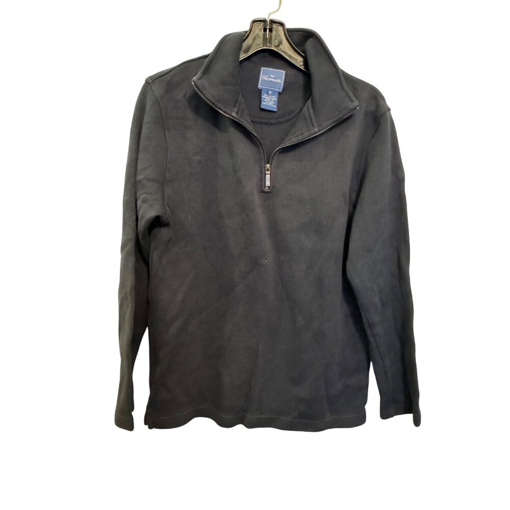 Faconnable Black 1/4 Zip Pullover Sweater Mens M 100% Cotton